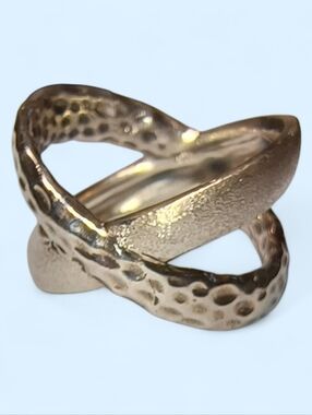 Sterling Silver Matte And Textured Thick Band Crossover Ring